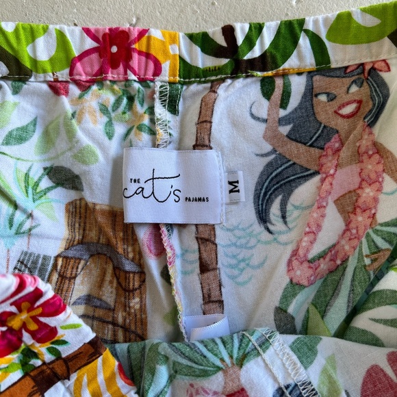 The Cat's Pajamas Tropical Print Cotton Pajama Pants Sz M Hula Girl Hawaii - Picture 7 of 8